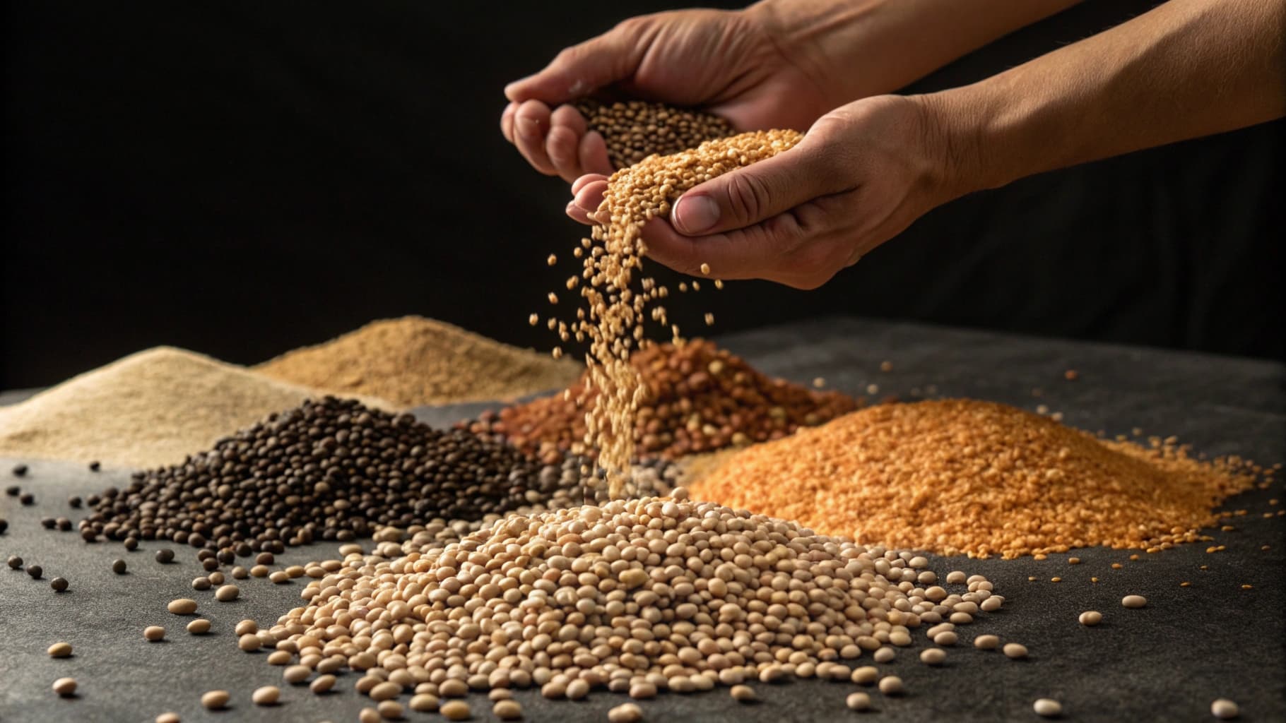 Agricultural pulses being displayed and handled
